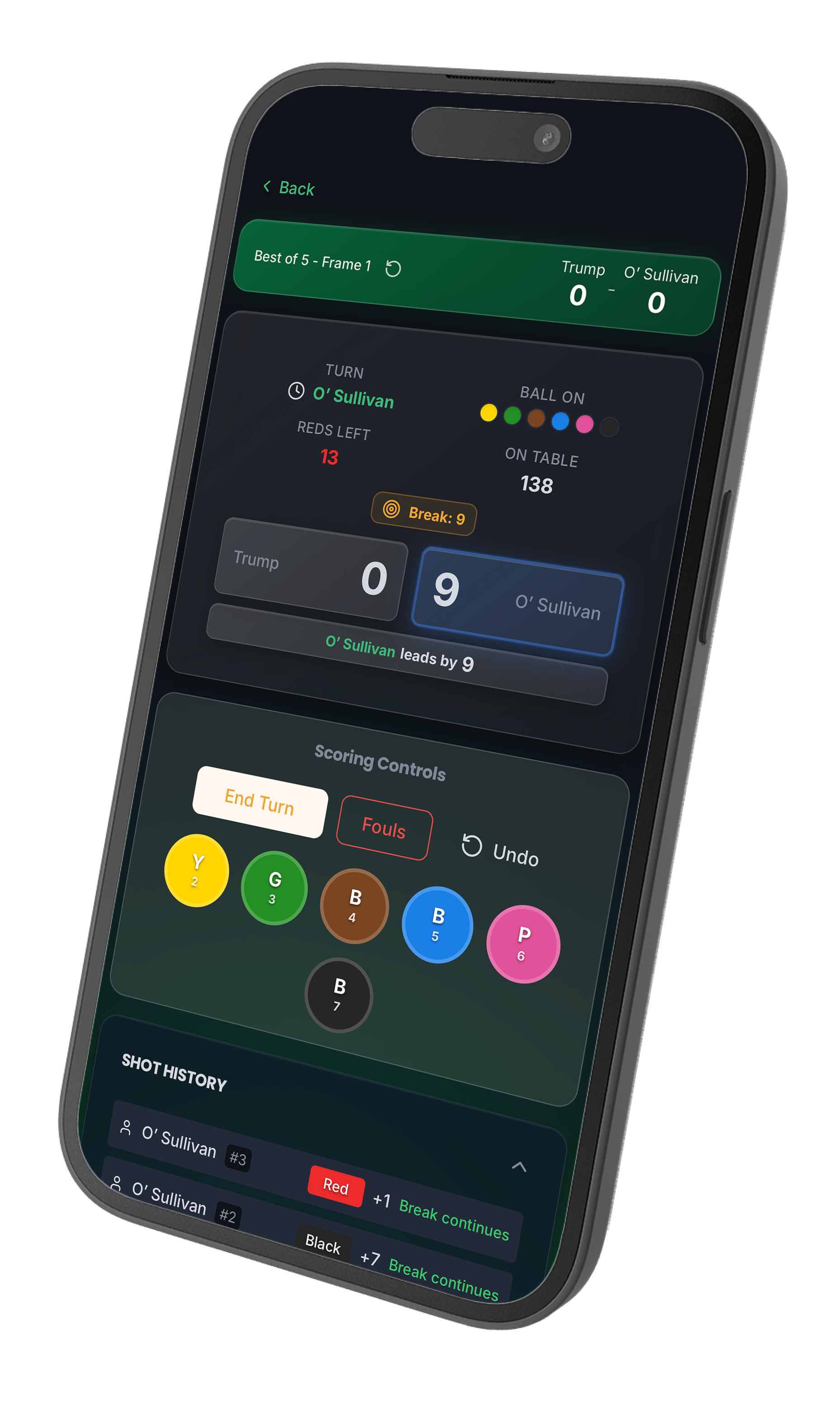 147 Pro Snooker Scorer Interface